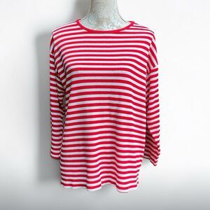 Vintage 80s 90s Euro Coastal Thermal Red White Stripe Top Willow Creek M USA